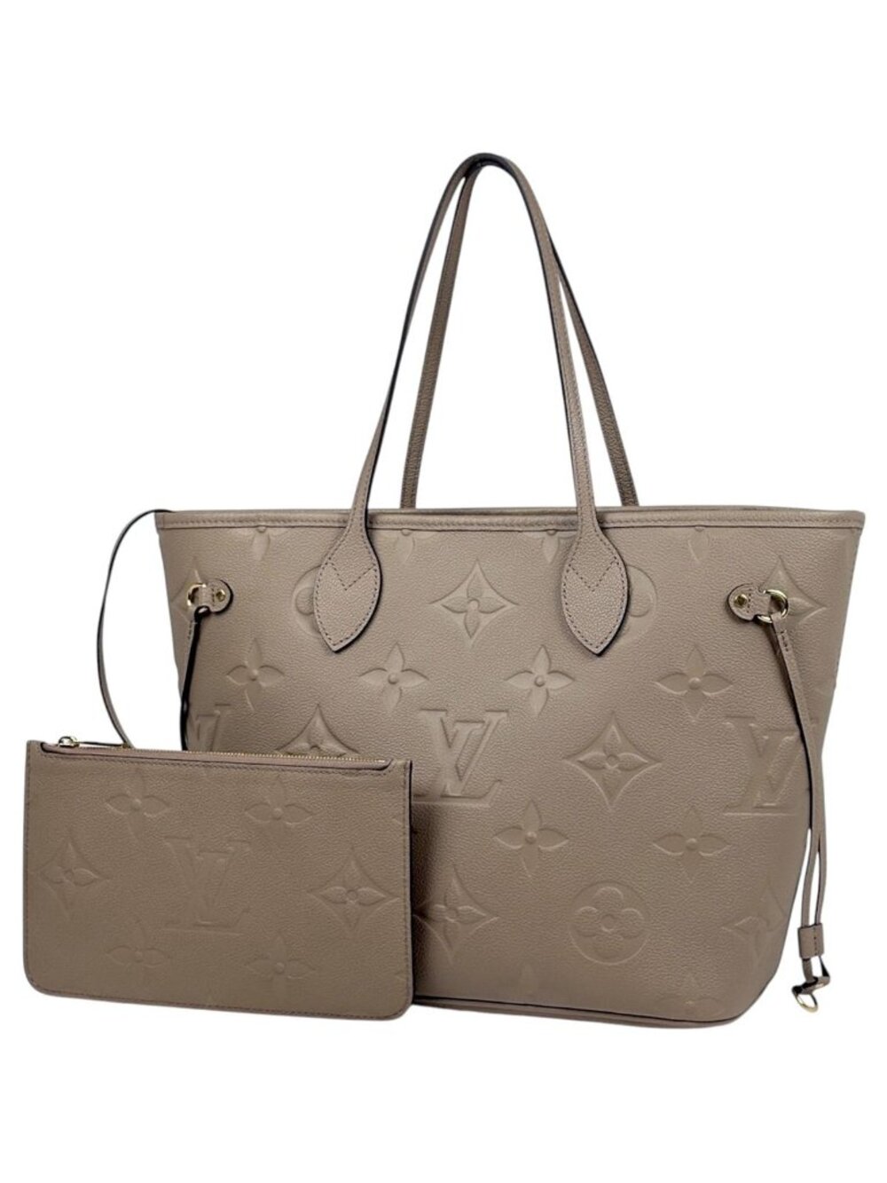Louis Vuitton Neverfull MM Tote Shoulder Bag Monogram Empreinte Tourterelle